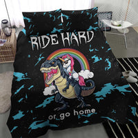 Christmas Dinosaur Unicorn Bedding Set Ride Hard or Go Home - Wonder Print Shop