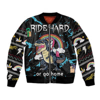 Christmas Dinosaur Unicorn Bomber Jacket Ride Hard or Go Home - Wonder Print Shop