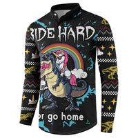 Christmas Dinosaur Unicorn Button Sweatshirt Ride Hard or Go Home - Wonder Print Shop
