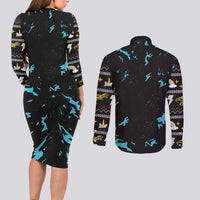 Christmas Dinosaur Unicorn Couples Matching Long Sleeve Bodycon Dress and Long Sleeve Button Shirt Ride Hard or Go Home - Wonder Print Shop
