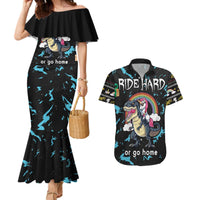 Christmas Dinosaur Unicorn Couples Matching Mermaid Dress and Hawaiian Shirt Ride Hard or Go Home - Wonder Print Shop