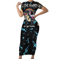 Christmas Dinosaur Unicorn Family Matching Short Sleeve Bodycon Dress and Hawaiian Shirt Ride Hard or Go Home - Wonder Print Shop