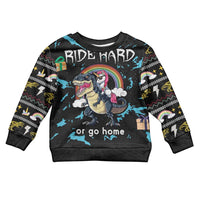 Christmas Dinosaur Unicorn Kid Ugly Christmas Sweater Ride Hard or Go Home - Wonder Print Shop
