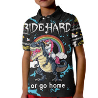 Christmas Dinosaur Unicorn Kid Polo Shirt Ride Hard or Go Home - Wonder Print Shop