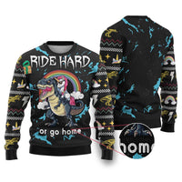 Christmas Dinosaur Unicorn Ugly Christmas Sweater Ride Hard or Go Home - Wonder Print Shop