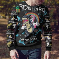 Christmas Dinosaur Unicorn Ugly Christmas Sweater Ride Hard or Go Home - Wonder Print Shop