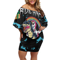 Christmas Dinosaur Unicorn Off Shoulder Short Dress Ride Hard or Go Home - Wonder Print Shop