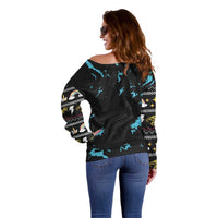 Christmas Dinosaur Unicorn Off Shoulder Sweater Ride Hard or Go Home - Wonder Print Shop