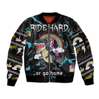 Christmas Dinosaur Unicorn Sleeve Zip Bomber Jacket Ride Hard or Go Home - Wonder Print Shop