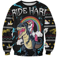 Christmas Dinosaur Unicorn Sweatshirt Ride Hard or Go Home - Wonder Print Shop
