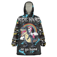 Christmas Dinosaur Unicorn Wearable Blanket Hoodie Ride Hard or Go Home - Wonder Print Shop