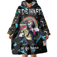 Christmas Dinosaur Unicorn Wearable Blanket Hoodie Ride Hard or Go Home - Wonder Print Shop