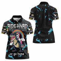 Christmas Dinosaur Unicorn Women Polo Shirt Ride Hard or Go Home - Wonder Print Shop