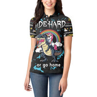 Christmas Dinosaur Unicorn Women Polo Shirt Ride Hard or Go Home - Wonder Print Shop