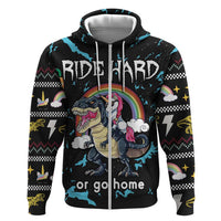 Christmas Dinosaur Unicorn Zip Hoodie Ride Hard or Go Home - Wonder Print Shop