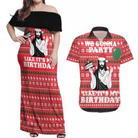 Christian Party Couples Matching Off Shoulder Maxi Dress and Hawaiian Shirt God Christmas It's My Birthday - Wonder Print Shop