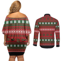 Bulldog Snacks Christmas Couples Matching Off Shoulder Short Dress and Long Sleeve Button Shirt They Know You Have Snacks - Wonder Print Shop