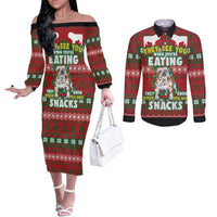 Bulldog Snacks Christmas Couples Matching Off The Shoulder Long Sleeve Dress and Long Sleeve Button Shirt They Know You Have Snacks