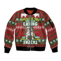 Bulldog Snacks Christmas Sleeve Zip Bomber Jacket They Know You Have Snacks - Wonder Print Shop