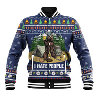 Bear Christmas Baseball Jacket Camping I Hate People - Wonder Print Shop