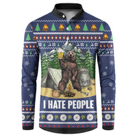 Bear Christmas Button Sweatshirt Camping I Hate People - Wonder Print Shop