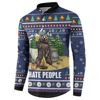 Bear Christmas Button Sweatshirt Camping I Hate People - Wonder Print Shop