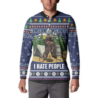 Bear Christmas Button Sweatshirt Camping I Hate People - Wonder Print Shop