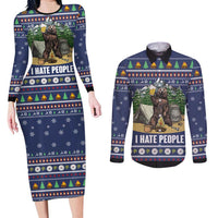 Bear Christmas Couples Matching Long Sleeve Bodycon Dress and Long Sleeve Button Shirt Camping I Hate People - Wonder Print Shop