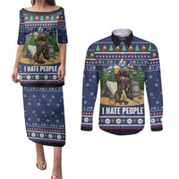 Bear Christmas Couples Matching Puletasi and Long Sleeve Button Shirt Camping I Hate People - Wonder Print Shop
