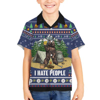 Bear Christmas Family Matching Off The Shoulder Long Sleeve Dress and Hawaiian Shirt Camping I Hate People - Wonder Print Shop
