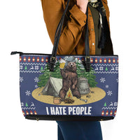 Bear Christmas Leather Tote Bag Camping I Hate People - Wonder Print Shop