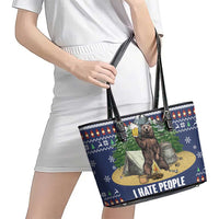 Bear Christmas Leather Tote Bag Camping I Hate People - Wonder Print Shop