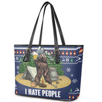 Bear Christmas Leather Tote Bag Camping I Hate People - Wonder Print Shop