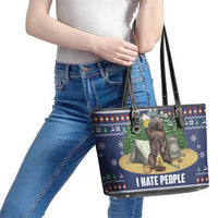Bear Christmas Leather Tote Bag Camping I Hate People - Wonder Print Shop