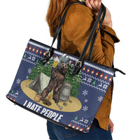 Bear Christmas Leather Tote Bag Camping I Hate People - Wonder Print Shop