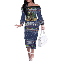 Bear Christmas Off The Shoulder Long Sleeve Dress Camping I Hate People - Wonder Print Shop