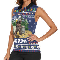 Bear Christmas Women Sleeveless Polo Shirt Camping I Hate People - Wonder Print Shop
