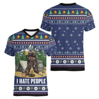 Bear Christmas Women V-Neck T-Shirt Camping I Hate People - Wonder Print Shop