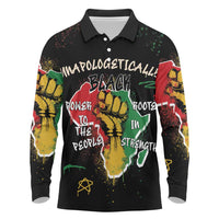 Power in Our Roots Long Sleeve Polo Shirt Unapologetically Black African