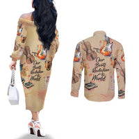 Our Beats Redefine The World African Couples Matching Off The Shoulder Long Sleeve Dress and Long Sleeve Button Shirt