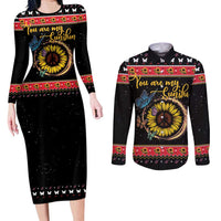 Butterfly Christmas Yall Couples Matching Long Sleeve Bodycon Dress and Long Sleeve Button Shirt You Are My Sunshine - Wonder Print Shop