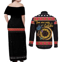 Butterfly Christmas Yall Couples Matching Off Shoulder Maxi Dress and Long Sleeve Button Shirt You Are My Sunshine - Wonder Print Shop