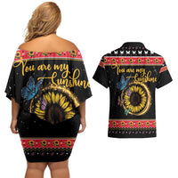 Butterfly Christmas Yall Couples Matching Off Shoulder Short Dress and Hawaiian Shirt You Are My Sunshine - Wonder Print Shop
