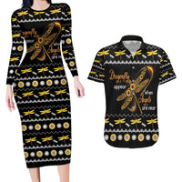 Dragonfly Sunflower Couples Matching Long Sleeve Bodycon Dress and Hawaiian Shirt Dragonfly Appear When Angels Are Near - Wonder Print Shop