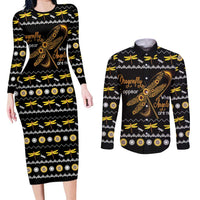Dragonfly Sunflower Couples Matching Long Sleeve Bodycon Dress and Long Sleeve Button Shirt Dragonfly Appear When Angels Are Near - Wonder Print Shop