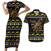Dragonfly Sunflower Couples Matching Short Sleeve Bodycon Dress and Hawaiian Shirt Dragonfly Appear When Angels Are Near - Wonder Print Shop