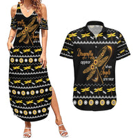 Dragonfly Sunflower Couples Matching Summer Maxi Dress and Hawaiian Shirt Dragonfly Appear When Angels Are Near - Wonder Print Shop