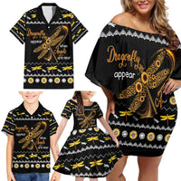 Dragonfly Sunflower Family Matching Off Shoulder Short Dress and Hawaiian Shirt Dragonfly Appear When Angels Are Near - Wonder Print Shop