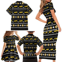 Dragonfly Sunflower Family Matching Short Sleeve Bodycon Dress and Hawaiian Shirt Dragonfly Appear When Angels Are Near - Wonder Print Shop