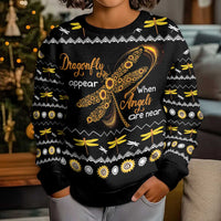 Dragonfly Sunflower Kid Ugly Christmas Sweater Dragonfly Appear When Angels Are Near - Wonder Print Shop